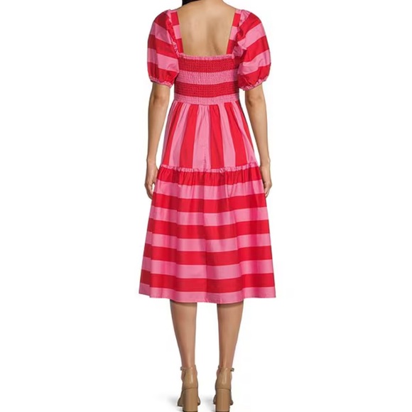 Striped Puff Sleeve Stretch Poplin Preppy Dress XL by Midnight Doll Dillards NWT - Picture 3 of 8